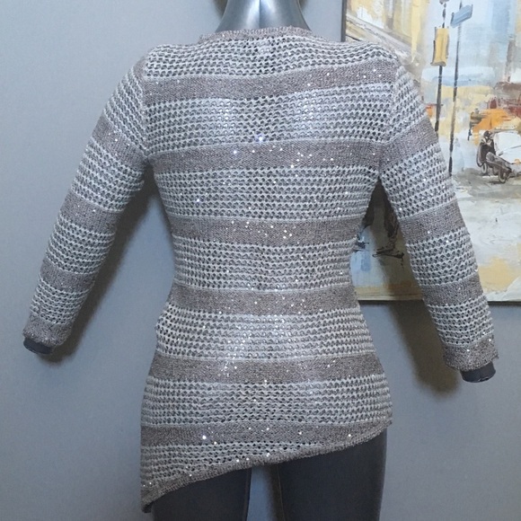 INC Light Woven Asymmetrical Sweater With Sequins - Picture 2 of 7